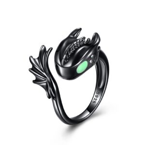 dragon ring 925 sterling silver for women black white dragon jewelry gifts (7) (black 7)