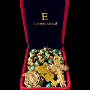 elegantmedical HANDMADE 18K Gold Plated UNDOUBTED Malachite Rosary Prayer Beads Necklace Catholic Gift & Box