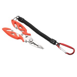 patikil fishing pliers, stainless steel hook remover fishing lines cutter tool with coiled lanyard for fishing, orange