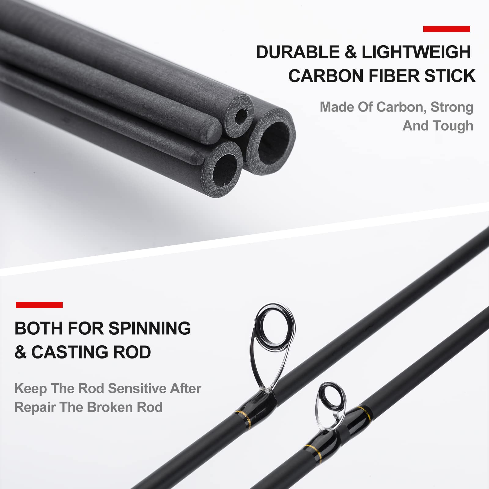 Goture Fishing Rod Repair Carbon Fiber Stick for Baitcasting Rods Spinnning Rods Repair Sandpaper 5 Carbon Fiber Sticks & 16 Sandpapers