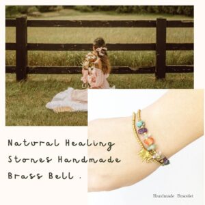 Boho friendship bracelets for women teen girl gifts with natural healing stones Handmade Brass bell Bead.