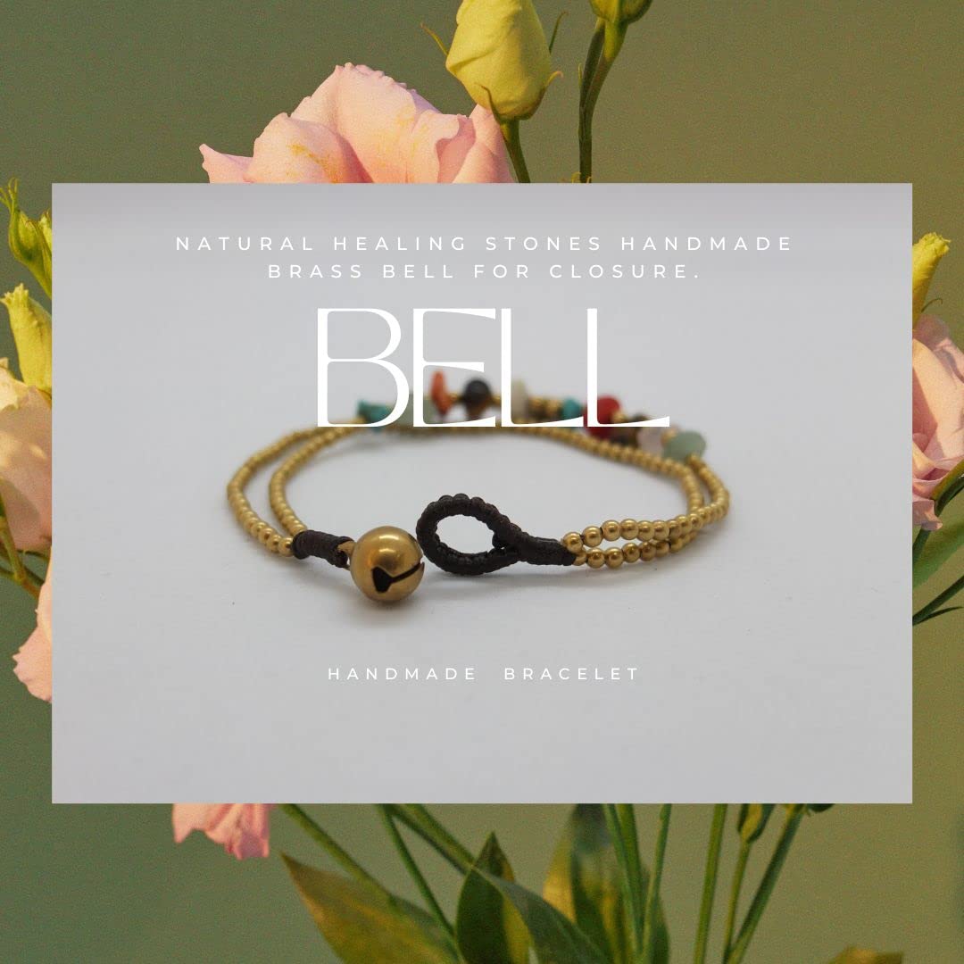 Boho friendship bracelets for women teen girl gifts with natural healing stones Handmade Brass bell Bead.