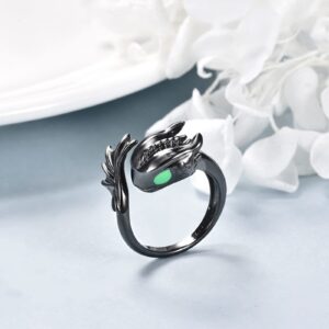 Dragon Ring 925 Sterling Silver for Women Black White Dragon Jewelry Gifts (7) (black 7)