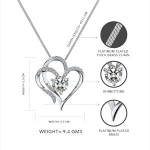 REJOY24 Heart Pendant Goodluck Necklace made of Brass, Platinum Plated coating with Shiny Rhinestone (Box included)