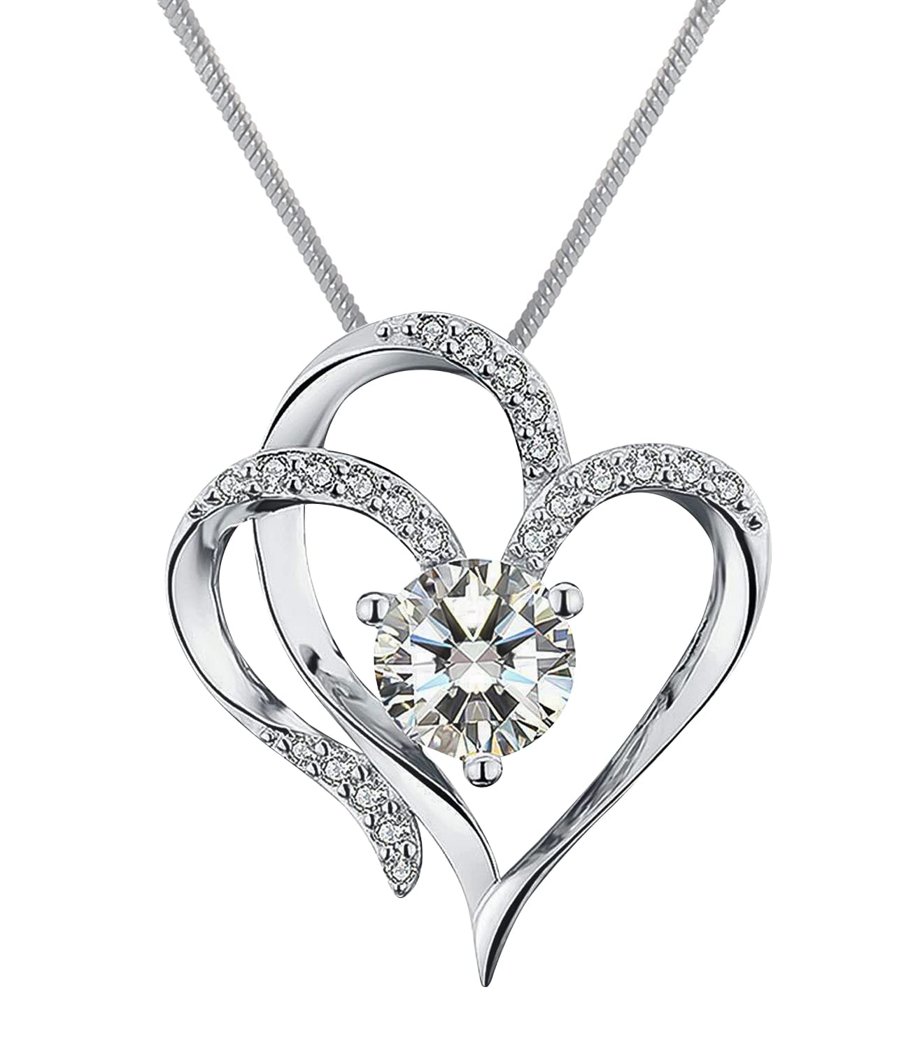 REJOY24 Heart Pendant Goodluck Necklace made of Brass, Platinum Plated coating with Shiny Rhinestone (Box included)