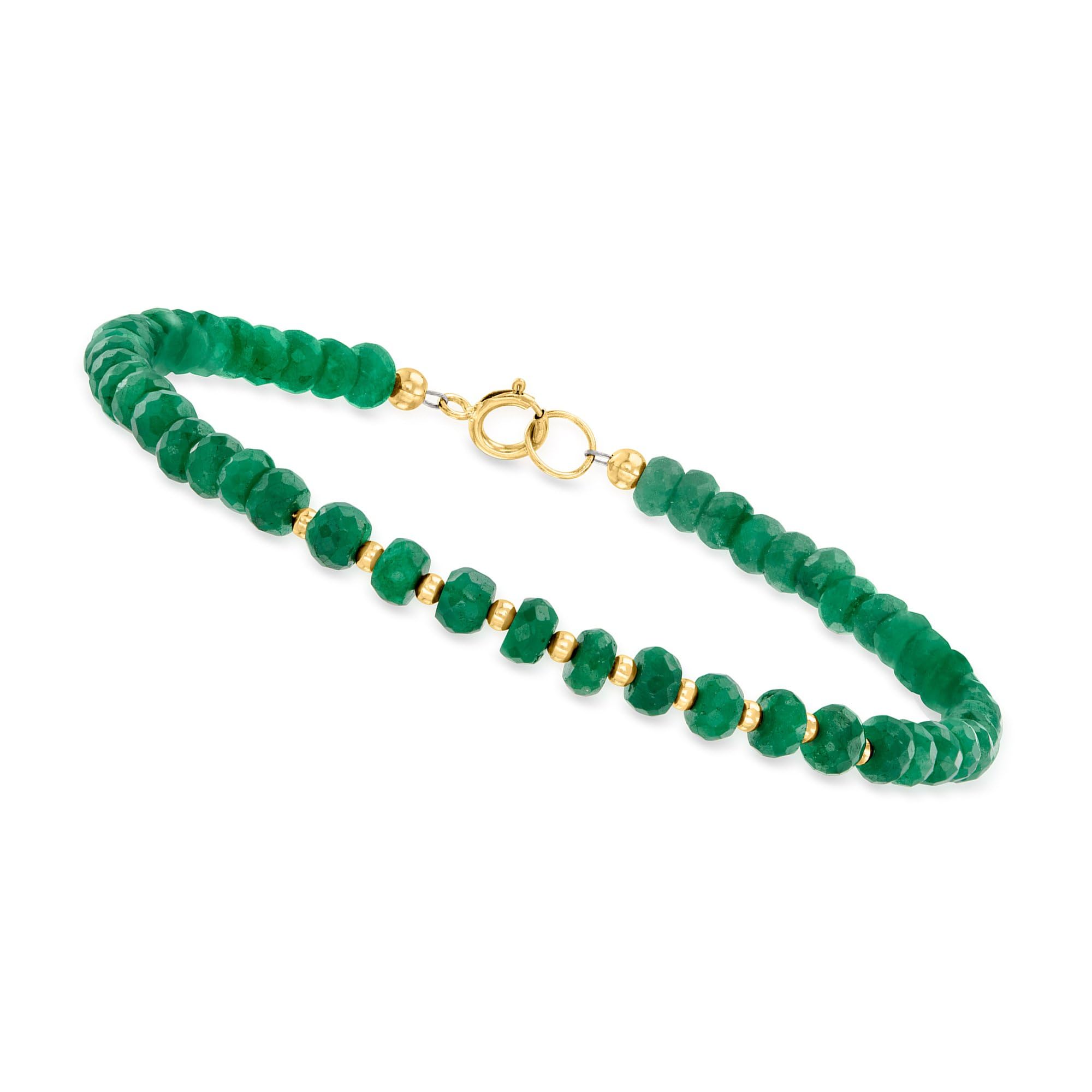 Canaria 20.00 ct. t.w. Emerald Bead Bracelet in 10kt Yellow Gold. 7 inches