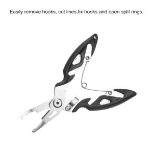 PATIKIL Fishing Pliers, Stainless Steel Hook Remover Fishing Lines Cutter Tool with Coiled Lanyard for Fishing, Black