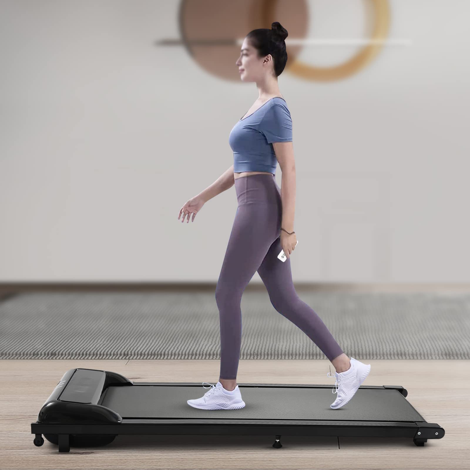 Under Desk Treadmill 2 in 1 Electric Treadmill Walking Pad Treadmill Portable Treadmill with Led Display Remote Control, Walking Jogging for Home Office (Black)