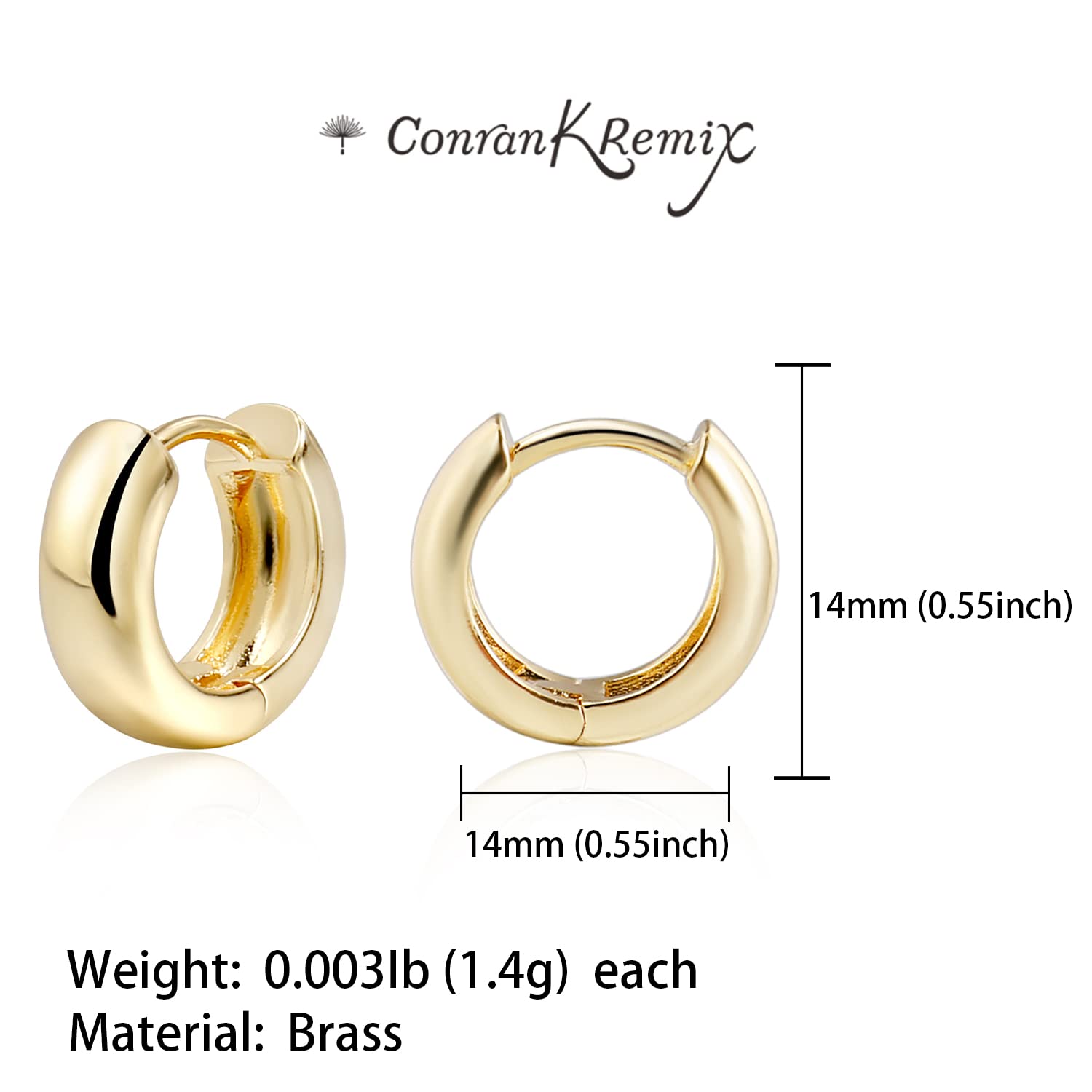 CONRAN KREMIX Mini Thick Gold Chunky Hoop Earrings Lightweight Huggie Hoops For Women 14MM