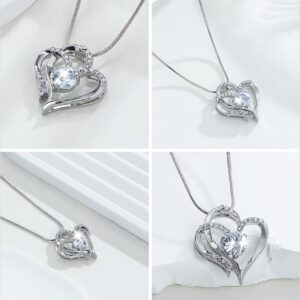 REJOY24 Heart Pendant Goodluck Necklace made of Brass, Platinum Plated coating with Shiny Rhinestone (Box included)