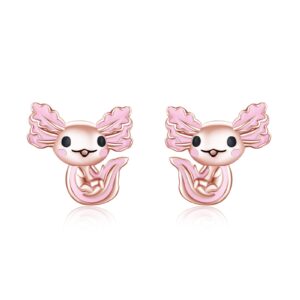 sterling silver axolotl earrings rose gold earrings axolotl studs pink axolotl jewelry for women teen axolotl gifts on birthday christmas