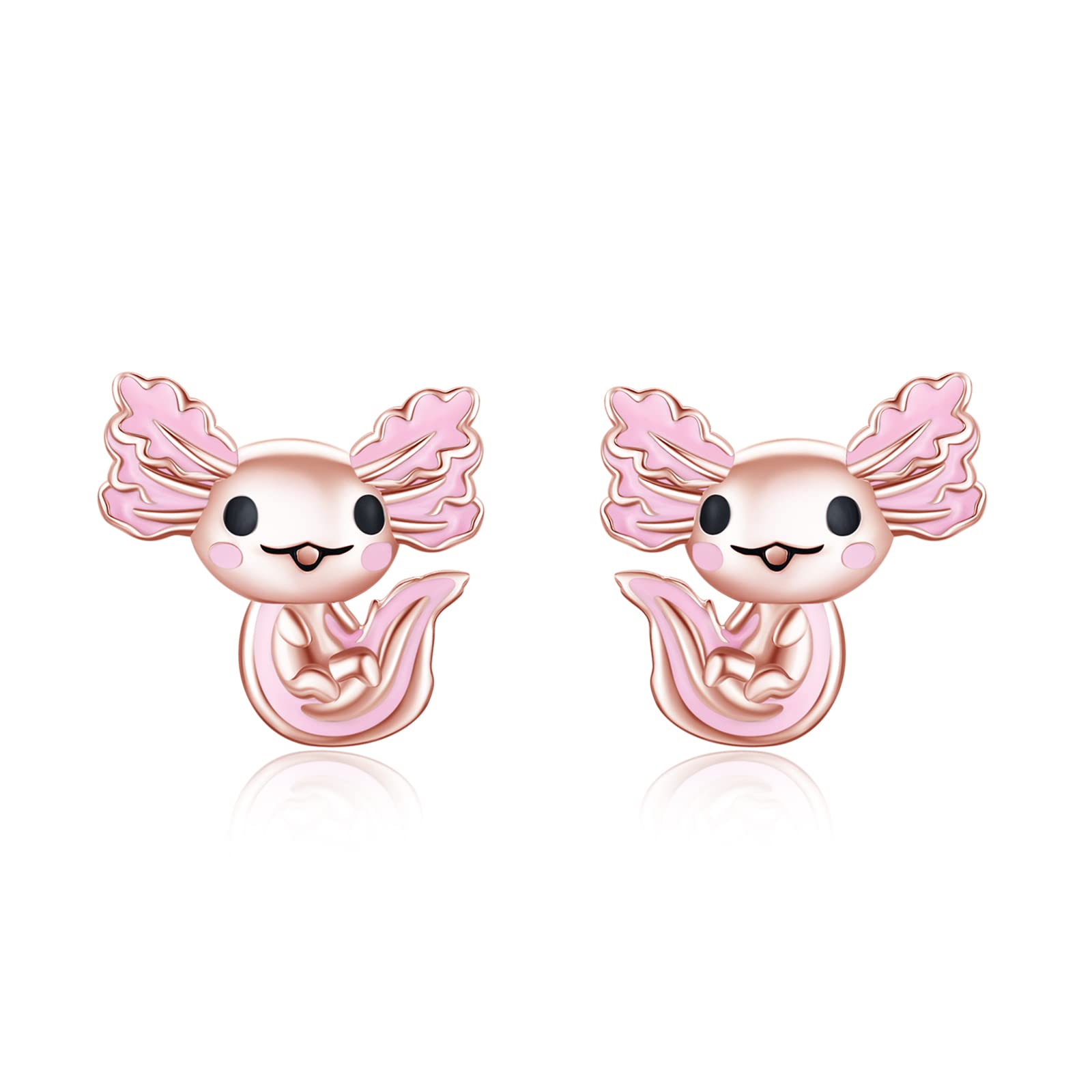 Sterling Silver Axolotl Earrings Rose Gold Earrings Axolotl Studs Pink Axolotl Jewelry for Women Teen Axolotl Gifts on Birthday Christmas