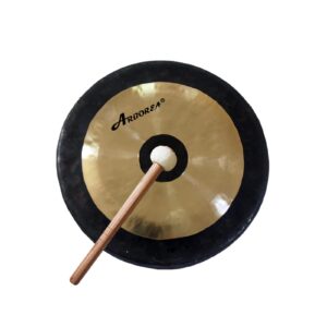 Arborea Sound Healing and Therapy Mini Gong with Gong Stand and Gong Mallet Bronze Alloy Hand Hammered Chinese Chau Gong Home or Office Small Table Gong(12" Chau Gong)