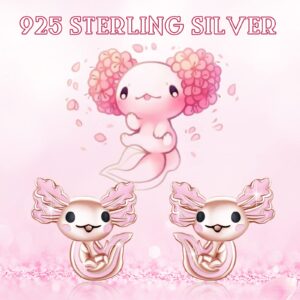 Sterling Silver Axolotl Earrings Rose Gold Earrings Axolotl Studs Pink Axolotl Jewelry for Women Teen Axolotl Gifts on Birthday Christmas