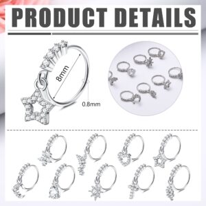 ORAZIO 9Pcs Dangle Nose Rings Dangling Nose Hoops 20G Nose Rings for Women, cubic-zirconia