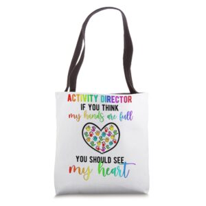 activity director heart activity professional week tote bag