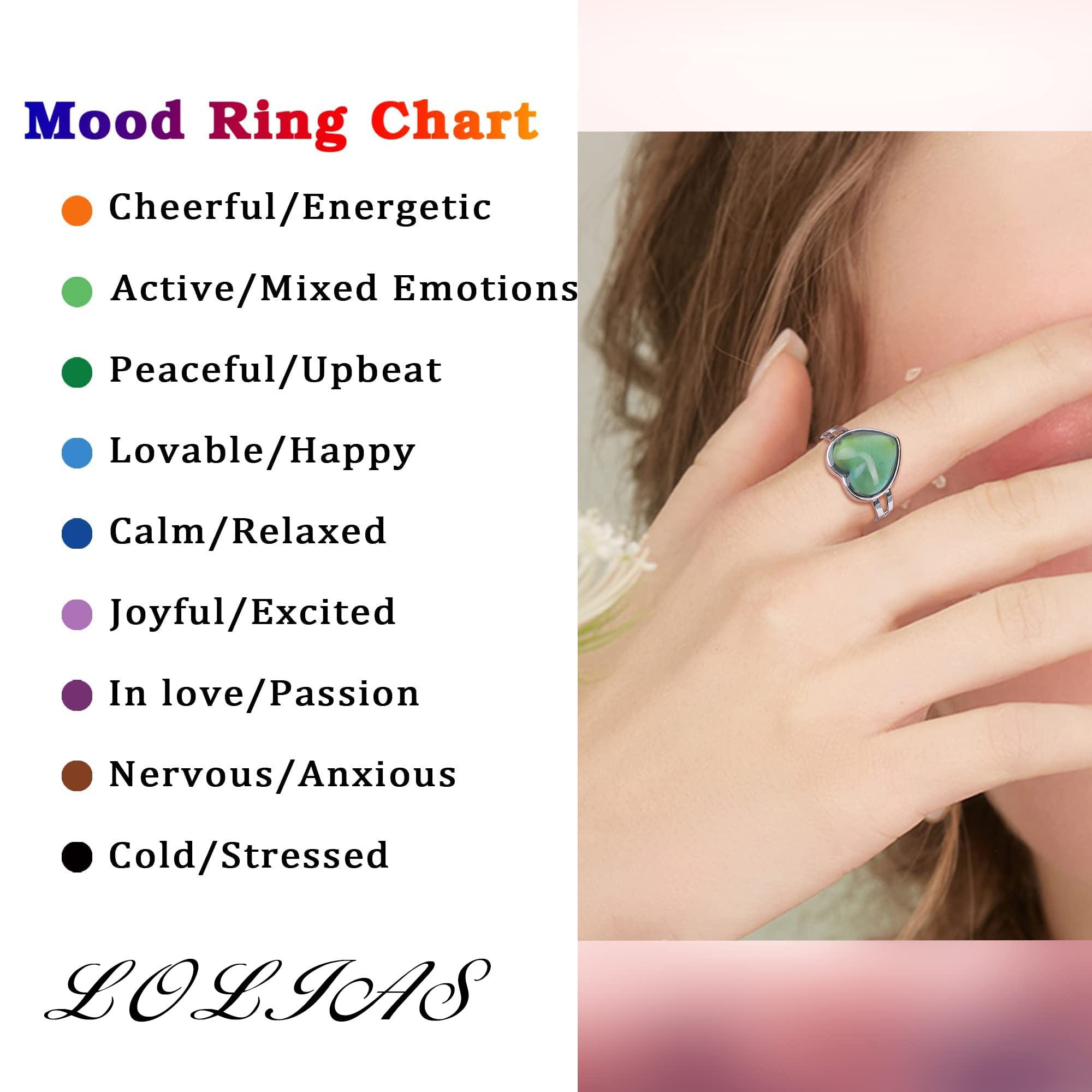 LOLIAS 15Pcs Mood Rings with Mood Necklaces Bracelets and Earrings, Adjustable Temperature Sensing Color Changing Mood Rings, Metal, No Gemstone