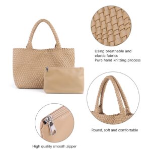 Lmkids Woven Bag for Women, Vegan Leather Tote Bag Large Summer Beach Travel Handbag and Purse Retro Handmade Shoulder Bag (Khaki)