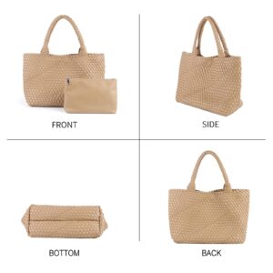 Lmkids Woven Bag for Women, Vegan Leather Tote Bag Large Summer Beach Travel Handbag and Purse Retro Handmade Shoulder Bag (Khaki)