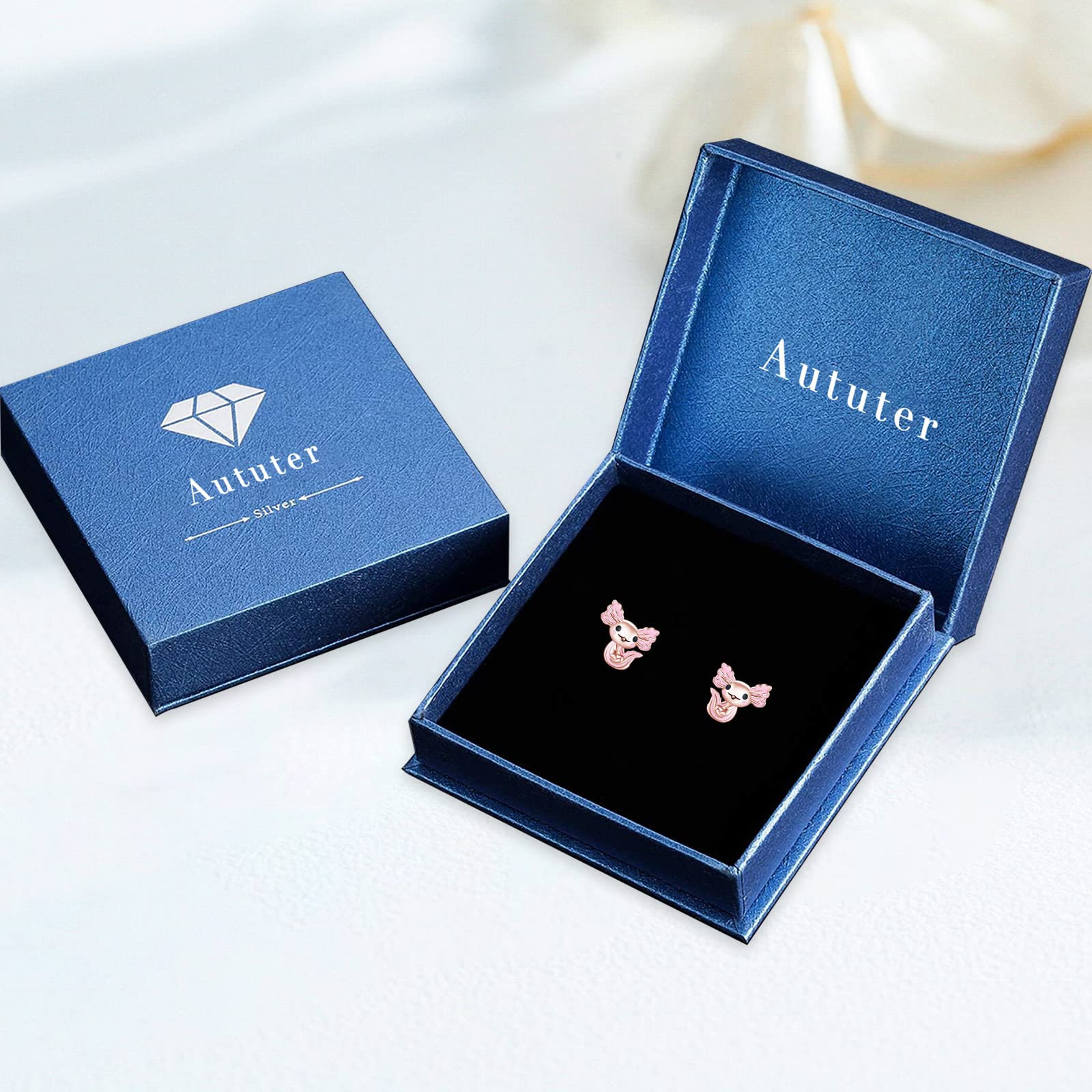 Sterling Silver Axolotl Earrings Rose Gold Earrings Axolotl Studs Pink Axolotl Jewelry for Women Teen Axolotl Gifts on Birthday Christmas