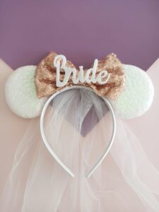 mapleleaf bride to be minnie ears headband, white bridal veil, honeymoon ears for engagement party or bachelorette (white)