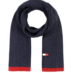 Tommy Hilfiger Men's Rubber Flag Patch Tipped Rib Scarf, Sky Captain, One Size