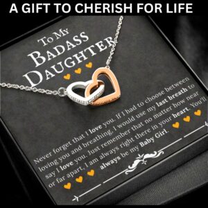 ZILORRA Gifts for Daughter - To My Daughter Necklace, Daughter Gifts, Badass Daughter, Graduation, Sterling Silver, Heart Pendant, Message Card, Gift Box