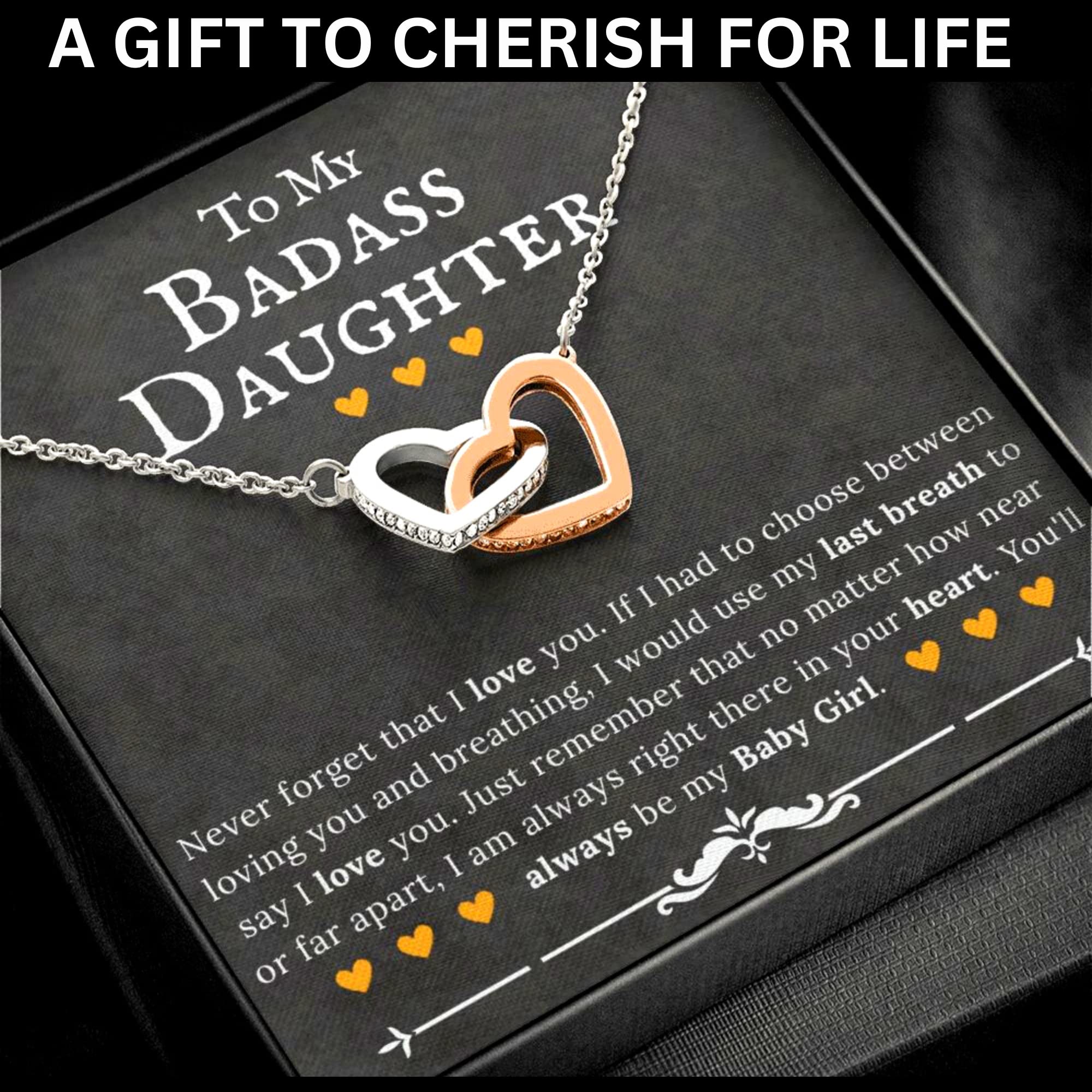 ZILORRA Gifts for Daughter - To My Daughter Necklace, Daughter Gifts, Badass Daughter, Graduation, Sterling Silver, Heart Pendant, Message Card, Gift Box