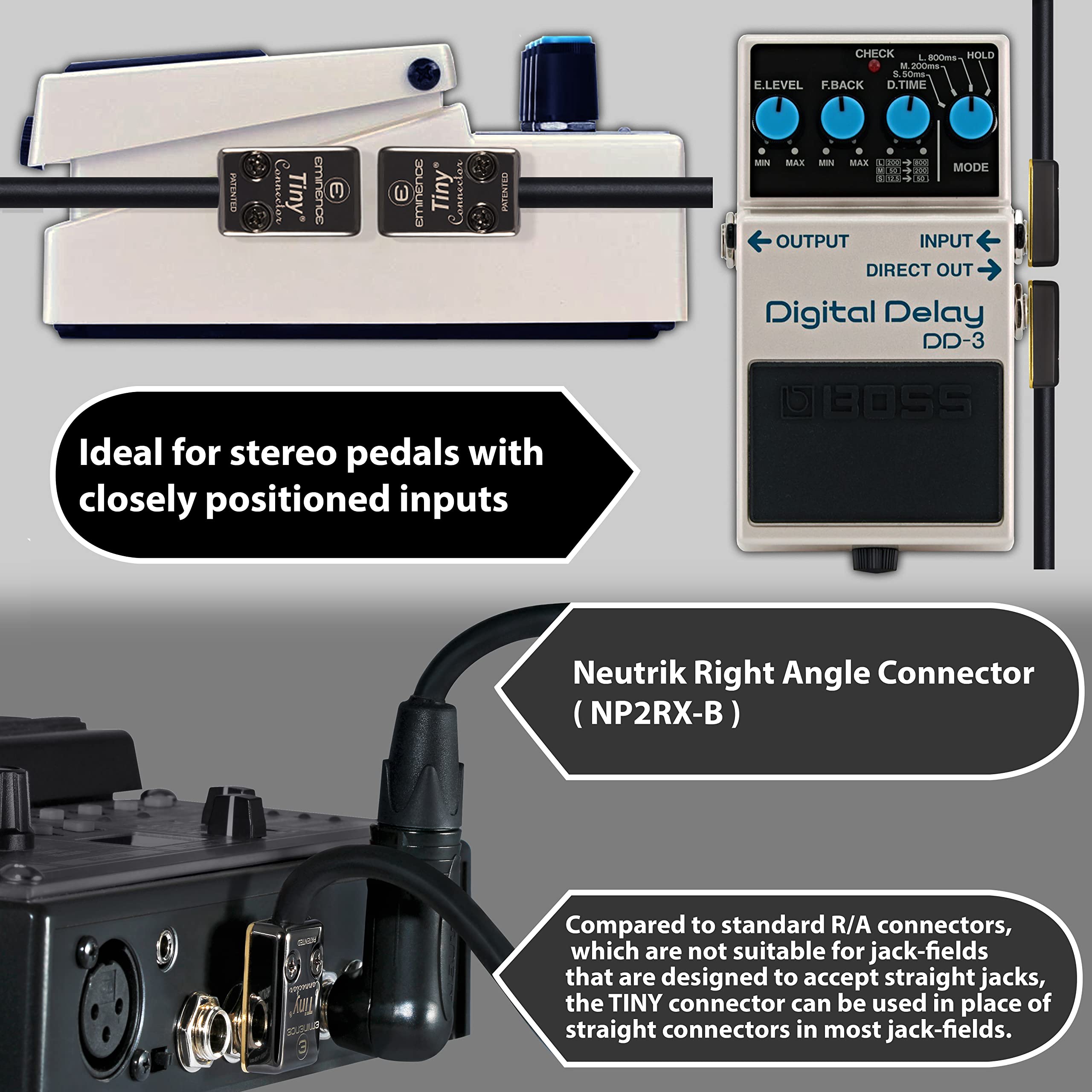 WORLDS BEST CABLES 18 Inch – Pedal, Effects, Patch, Instrument Cable Custom Made Using Mogami 2319 Wire & Eminence Tiny Gold-Plated Angled TS Connectors