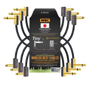 WORLDS BEST CABLES 6 Units - 9 Inch - Pedal, Effects, Patch, Instrument Cable Custom Made Using Mogami 2319 Wire & Eminence Tiny Gold-Plated Angled TS Connectors