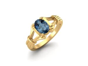 mooneye solid 925 sterling silver 7x5mm oval shape london blue topaz november gemstone birthstone engagement women ring (gold vermeil, 8)