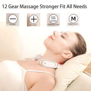 YUJECT Neck Massager Device, Acupoints Lymphatic Drainage Machine, 12 Modes for Pain Relief, Portable Women Men Gift - Blue