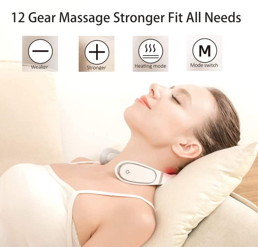 YUJECT Neck Massager Device, Acupoints Lymphatic Drainage Machine, 12 Modes for Pain Relief, Portable Women Men Gift - Blue