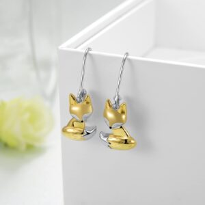 Fox Earrings 925 Sterling Silver Fox Leverback Earrings Cute Animal Dangle Drop Earrings Jewelry Gift for Women