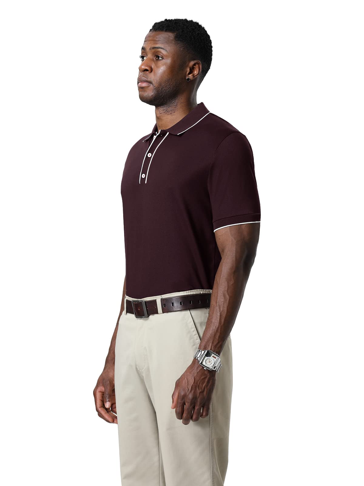 ALTAIREGA Men's Cotton Polo Shirts Casual Short Sleeve Classic Fit Shirt with Knit Rib Trim Hem A-Wine Red