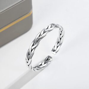 haiiah Sterling Silver Unisex Cuff Bracelet, Simple Dainty Twisted Braided Cuff Unisex Bangle Bracelet (1.40)