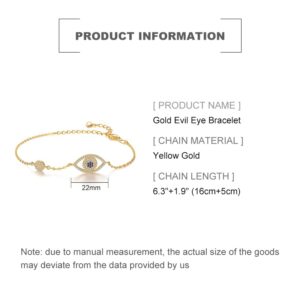 Solid 18K Gold Over 925 Silver Moissanite Evil Eye Bracelet for Women,Dainty Adjustable Evil Eye Charm Chain Bracelet,Fashion Christmas Jewelry Gift for Her (Yellow Gold, 18K Gold)