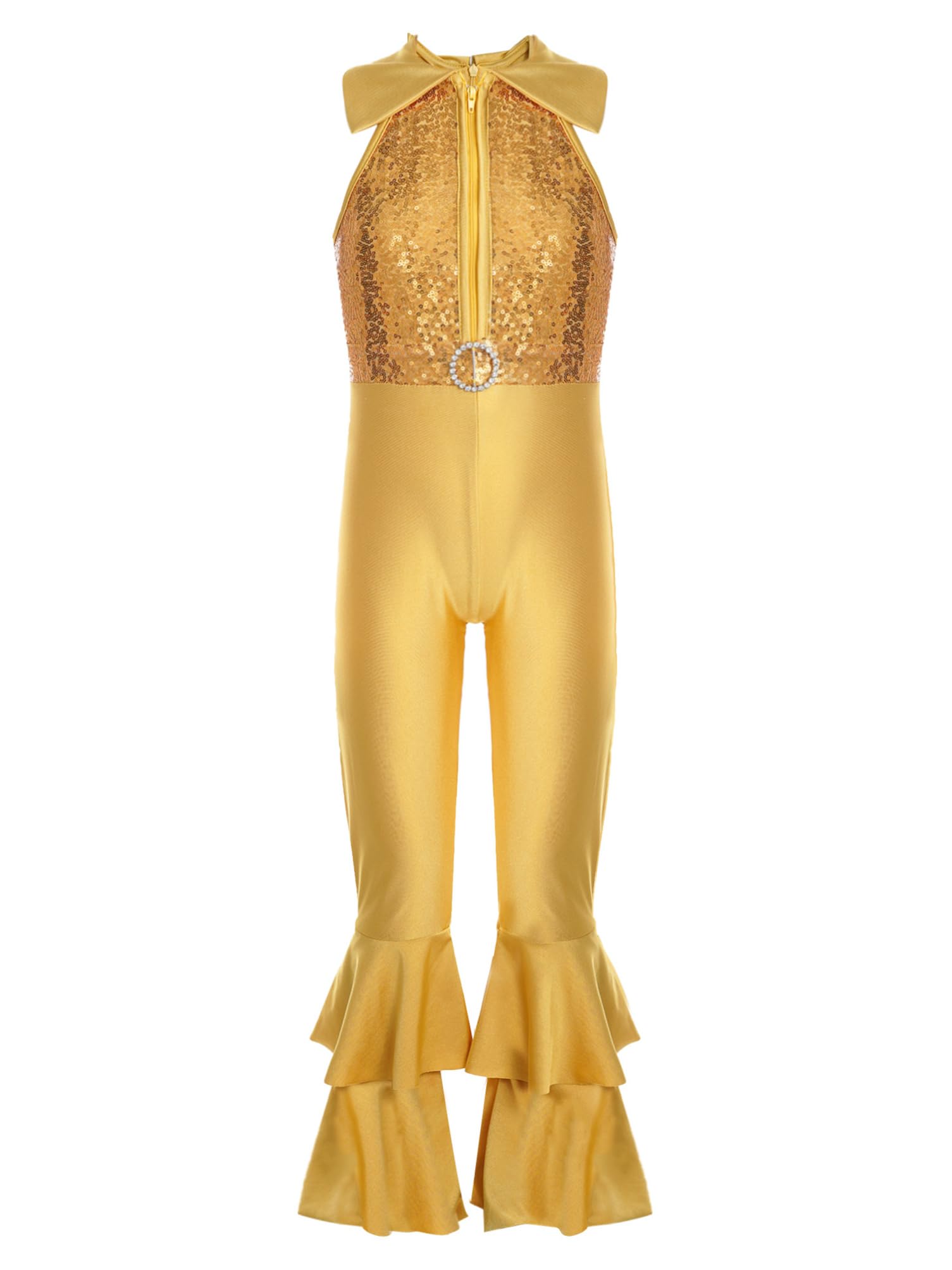 Aislor Girls Sequins Metallic One Piece Full Body Tank Unitard Zipper Back Bodysuit Dance Gymnastics Leotard Jumpsuit Gold 8 Years