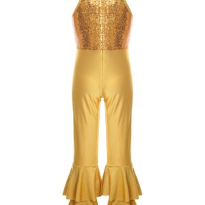 Aislor Girls Sequins Metallic One Piece Full Body Tank Unitard Zipper Back Bodysuit Dance Gymnastics Leotard Jumpsuit Gold 8 Years