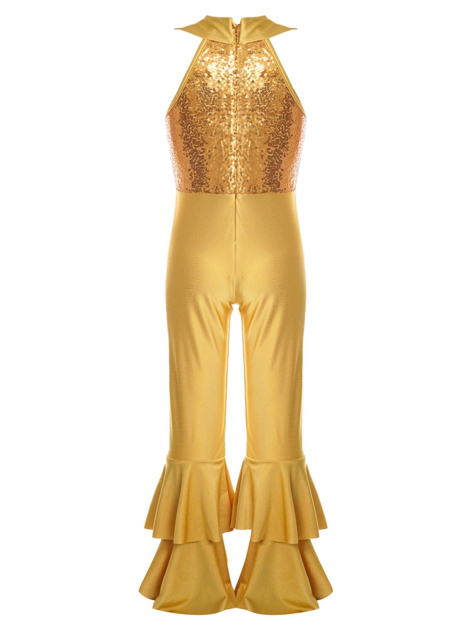 Aislor Girls Sequins Metallic One Piece Full Body Tank Unitard Zipper Back Bodysuit Dance Gymnastics Leotard Jumpsuit Gold 8 Years