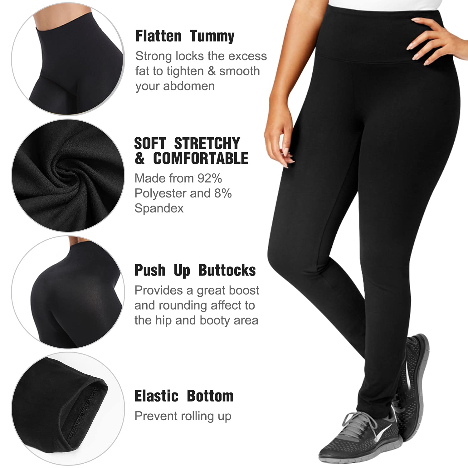 Hi Clasmix Plus Size Leggings for Women 1X-4X-High Waisted Tummy Control Non See Through Super Soft Black Leggings Yoga Pants(2 Pack Black+Black Tie-dye,X-Large)