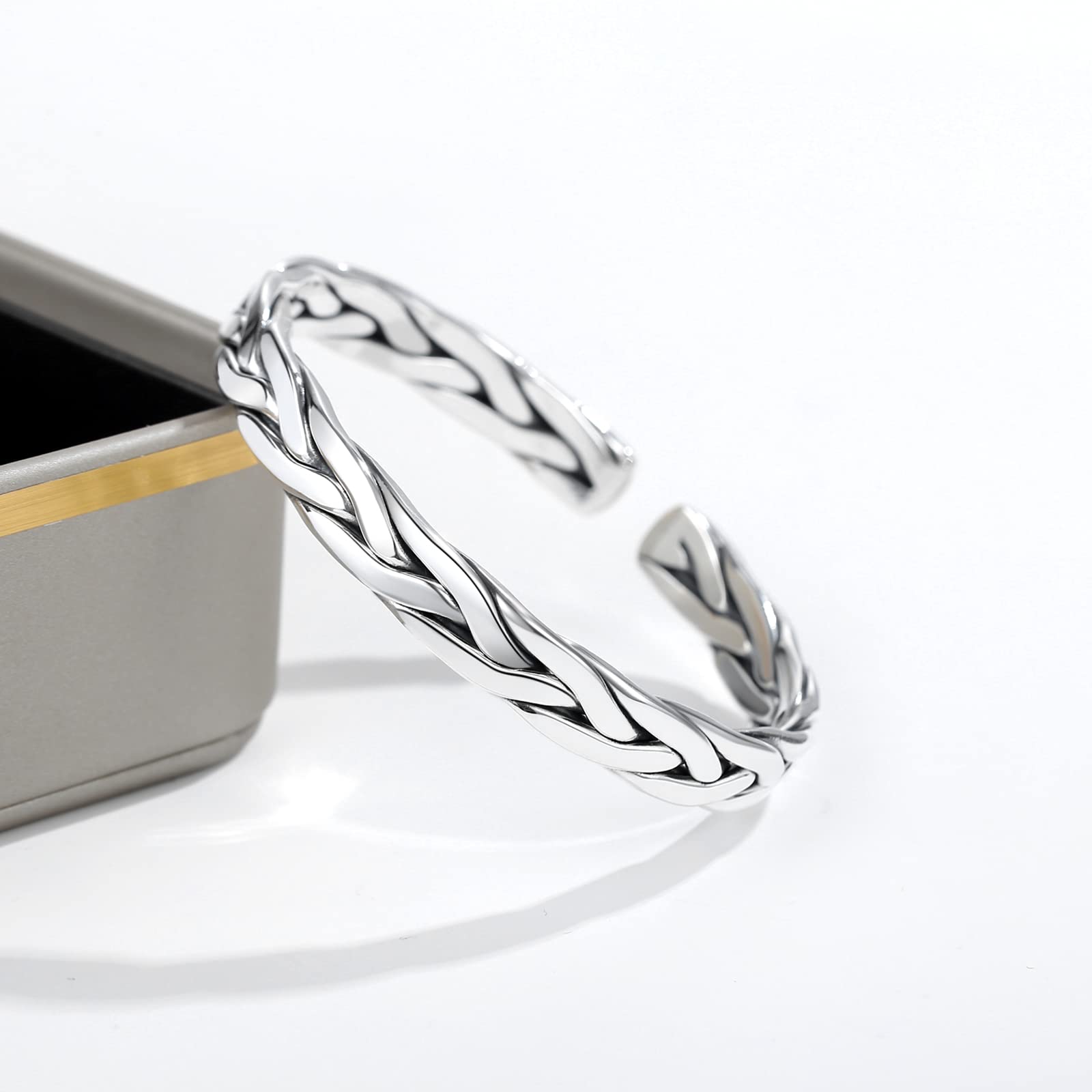 haiiah Sterling Silver Unisex Cuff Bracelet, Simple Dainty Twisted Braided Cuff Unisex Bangle Bracelet (1.40)