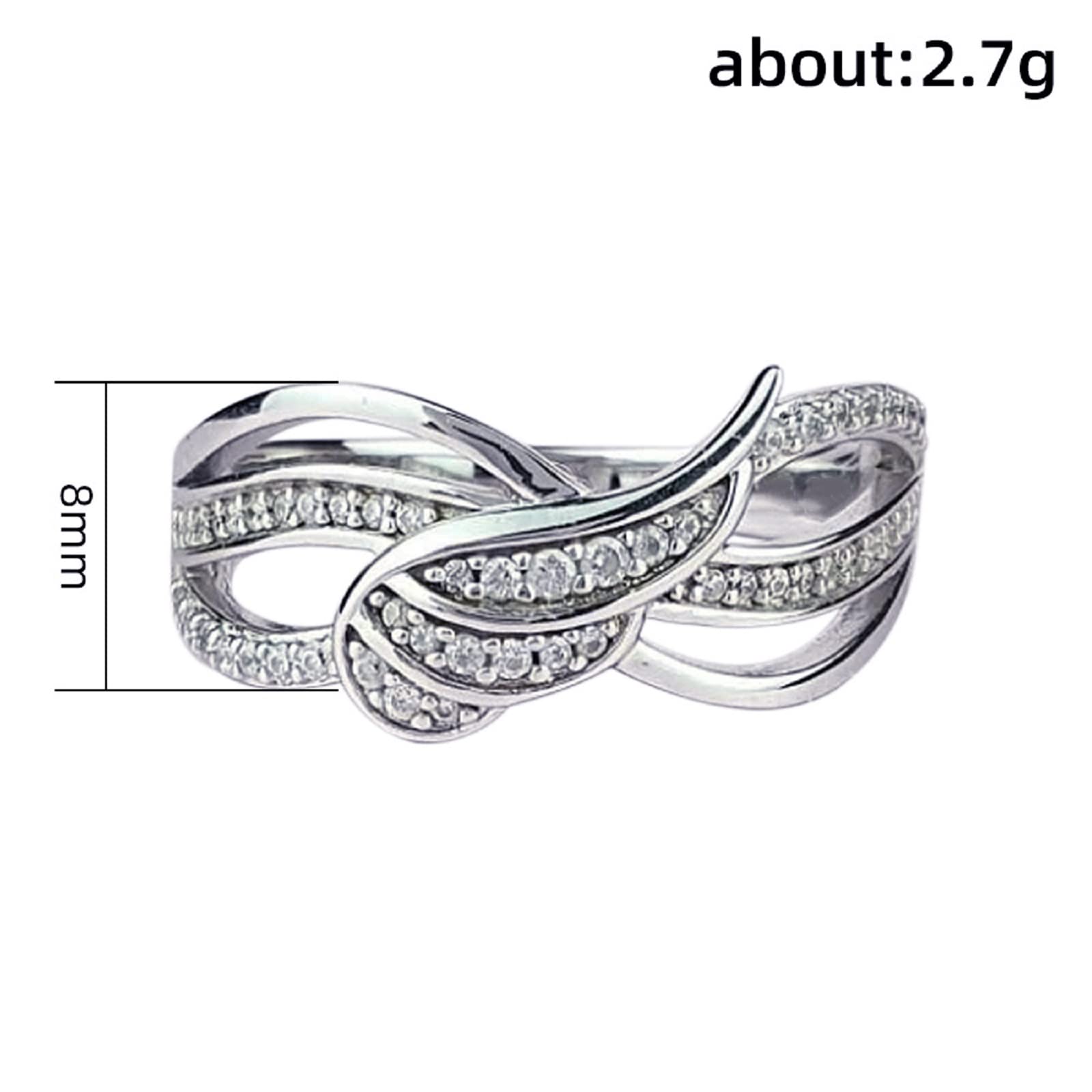 JASXEYO Angel Wings CZ Ring Big Feather Ring Jewelry Gift for Women，Feather Cubic Zirconia Fashion Ring, Platinum Plated Size 6-10 (7)