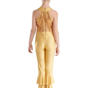 Aislor Girls Sequins Metallic One Piece Full Body Tank Unitard Zipper Back Bodysuit Dance Gymnastics Leotard Jumpsuit Gold 8 Years