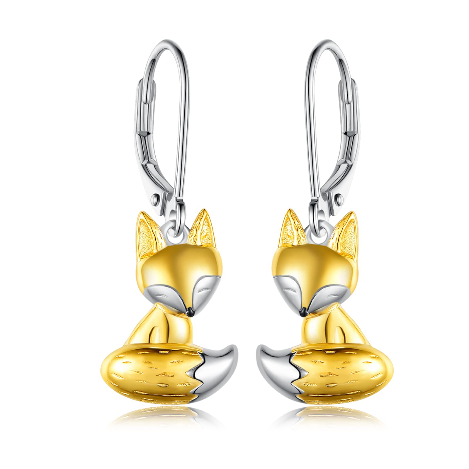 Fox Earrings 925 Sterling Silver Fox Leverback Earrings Cute Animal Dangle Drop Earrings Jewelry Gift for Women