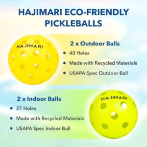 HAJIMARI USAPA Pickleball Set - Pickle Ball Rackets 4 Pack with Indoor Outdoor Balls, Carry Bag | Lightweight Honeycomb Core Carbon Fiber Paddle | Beginner and Professional Play