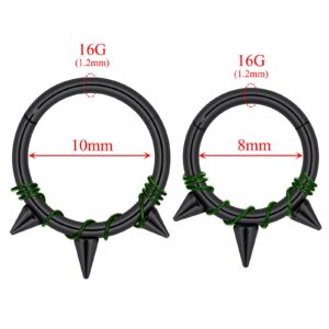 Stuppendux 2PC 16G 1.2MM Green Coil Steel Septum Clicker Ring Nose Ring Hoop Sleeper Hoop Earring Helix Rook Conch Cartilage Daith Tragus Earrings Nose Piercing Jewelry for Women Men 10mm Diameter