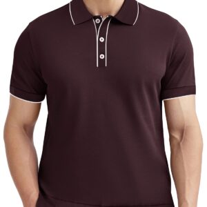 ALTAIREGA Men's Cotton Polo Shirts Casual Short Sleeve Classic Fit Shirt with Knit Rib Trim Hem A-Wine Red