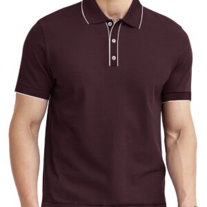 ALTAIREGA Men's Cotton Polo Shirts Casual Short Sleeve Classic Fit Shirt with Knit Rib Trim Hem A-Wine Red