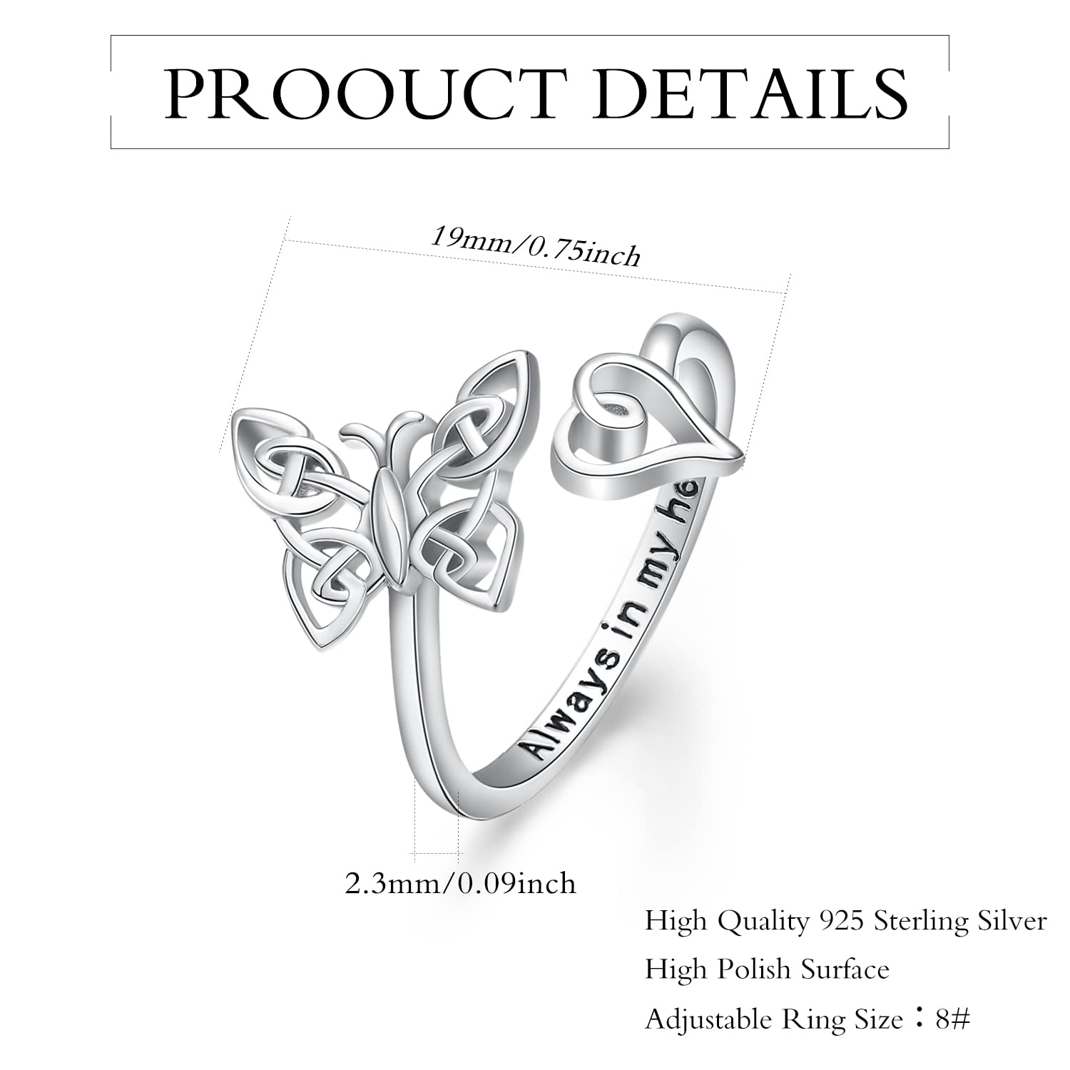 Palpitate Butterfly Rings for Women Butterfly Rings 925 Sterling Silver Celtic Knot Butterfly Jewelry Gifts for Women